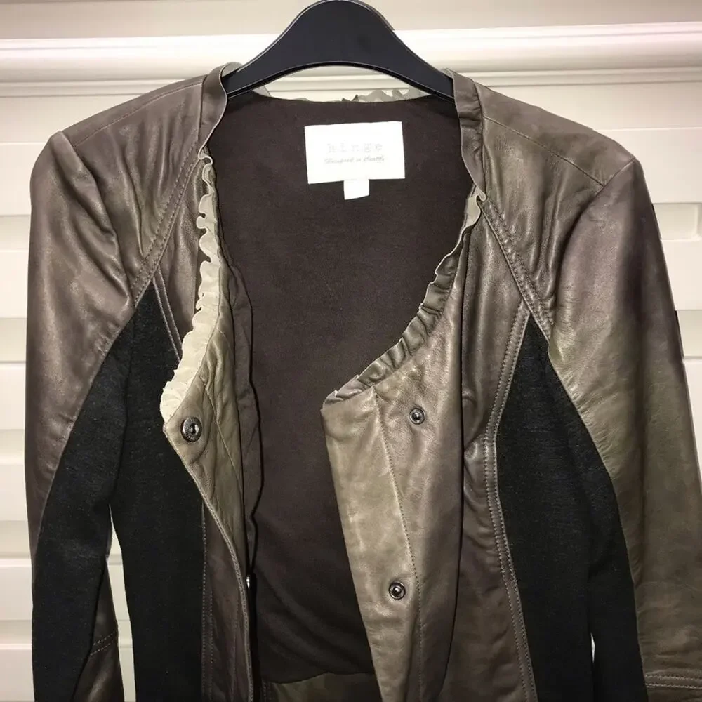 HINGE Ruffle Neck Leather Jacket Small - Picture 8 of 8